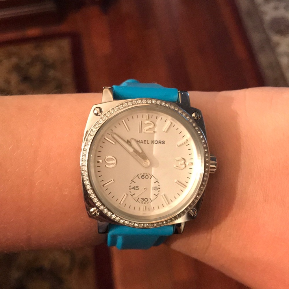 Michael Kors with rhinestone bezel & blue bands